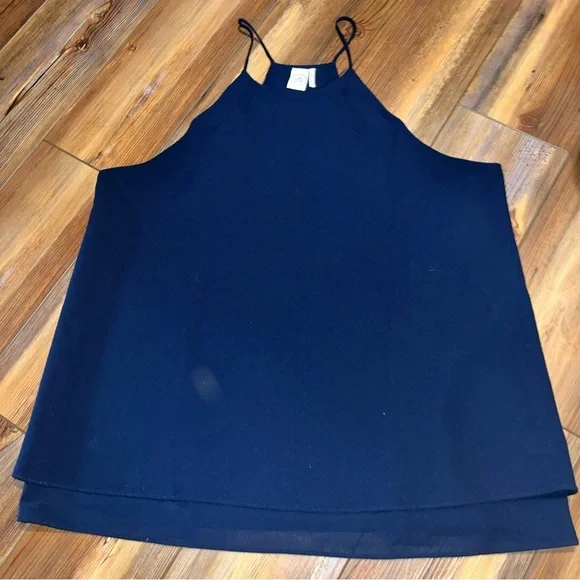 Paper Crane Polyester Tank & Olivia Moon Sheer Silk Sleeveless Blouse - Navy- L - Picture 11 of 13